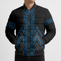 Blue Aotearoa Mangopare Kowhaiwhai Niho Taniwha Bomber Puffer Jacket Maori New Zealand - Polynesian Pride