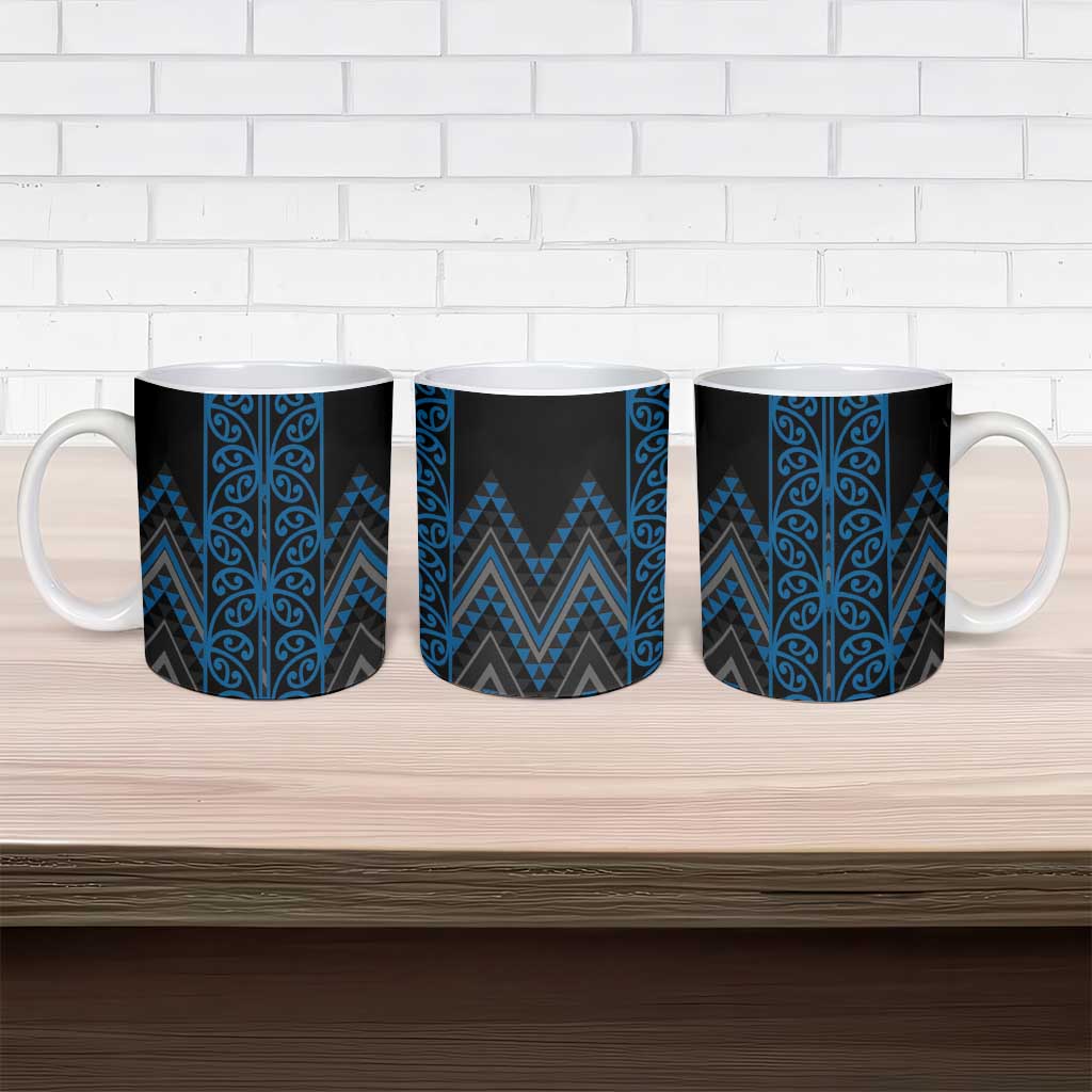 Blue Aotearoa Mangopare Kowhaiwhai Niho Taniwha Ceramic Mug Maori New Zealand - Polynesian Pride