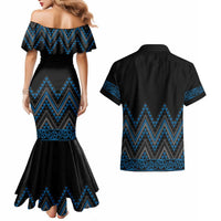 Blue Aotearoa Mangopare Kowhaiwhai and Niho Taniwha Couples Matching Mermaid Dress and Hawaiian Shirt Maori New Zealand LT14 - Polynesian Pride