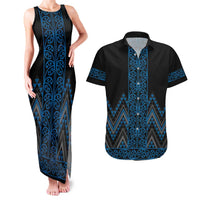Blue Aotearoa Mangopare Kowhaiwhai and Niho Taniwha Couples Matching Tank Maxi Dress and Hawaiian Shirt Maori New Zealand LT14 Blue - Polynesian Pride