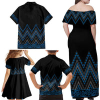 Blue Aotearoa Mangopare Kowhaiwhai and Niho Taniwha Family Matching Off Shoulder Maxi Dress and Hawaiian Shirt Maori New Zealand LT14 - Polynesian Pride
