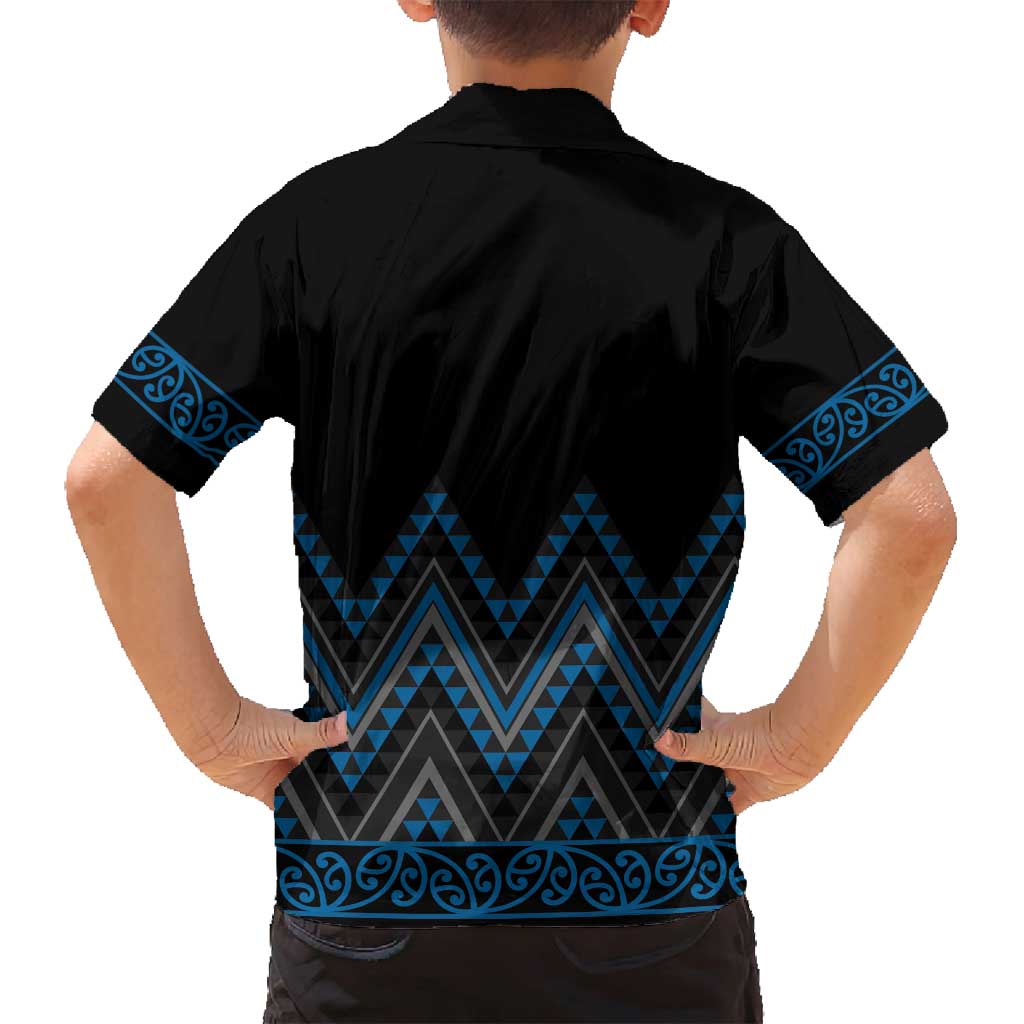 Blue Aotearoa Mangopare Kowhaiwhai and Niho Taniwha Family Matching Puletasi and Hawaiian Shirt Maori New Zealand LT14 - Polynesian Pride