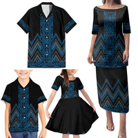 Blue Aotearoa Mangopare Kowhaiwhai and Niho Taniwha Family Matching Puletasi and Hawaiian Shirt Maori New Zealand LT14 - Polynesian Pride