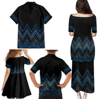 Blue Aotearoa Mangopare Kowhaiwhai and Niho Taniwha Family Matching Puletasi and Hawaiian Shirt Maori New Zealand LT14 - Polynesian Pride