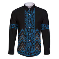 Blue Aotearoa Mangopare Kowhaiwhai and Niho Taniwha Family Matching Short Sleeve Bodycon Dress and Hawaiian Shirt Maori New Zealand LT14 Dad's Shirt - Long Sleeve Blue - Polynesian Pride