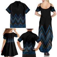 Blue Aotearoa Mangopare Kowhaiwhai and Niho Taniwha Family Matching Summer Maxi Dress and Hawaiian Shirt Maori New Zealand LT14 - Polynesian Pride