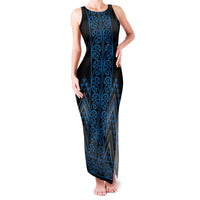 Blue Aotearoa Mangopare Kowhaiwhai and Niho Taniwha Family Matching Tank Maxi Dress and Hawaiian Shirt Maori New Zealand LT14 Mom's Dress Blue - Polynesian Pride