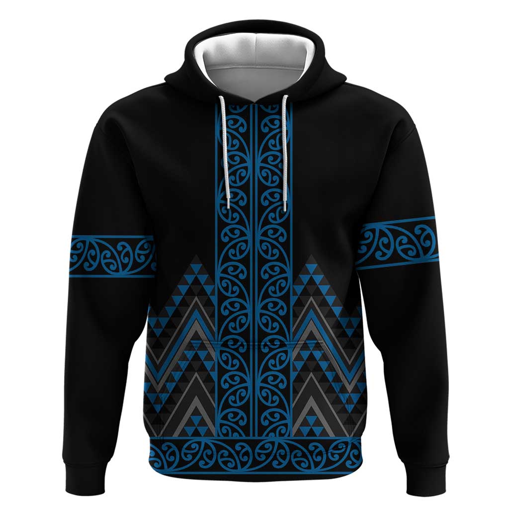 Blue Aotearoa Mangopare Kowhaiwhai and Niho Taniwha Hoodie Maori New Zealand LT14 Pullover Hoodie Blue - Polynesian Pride
