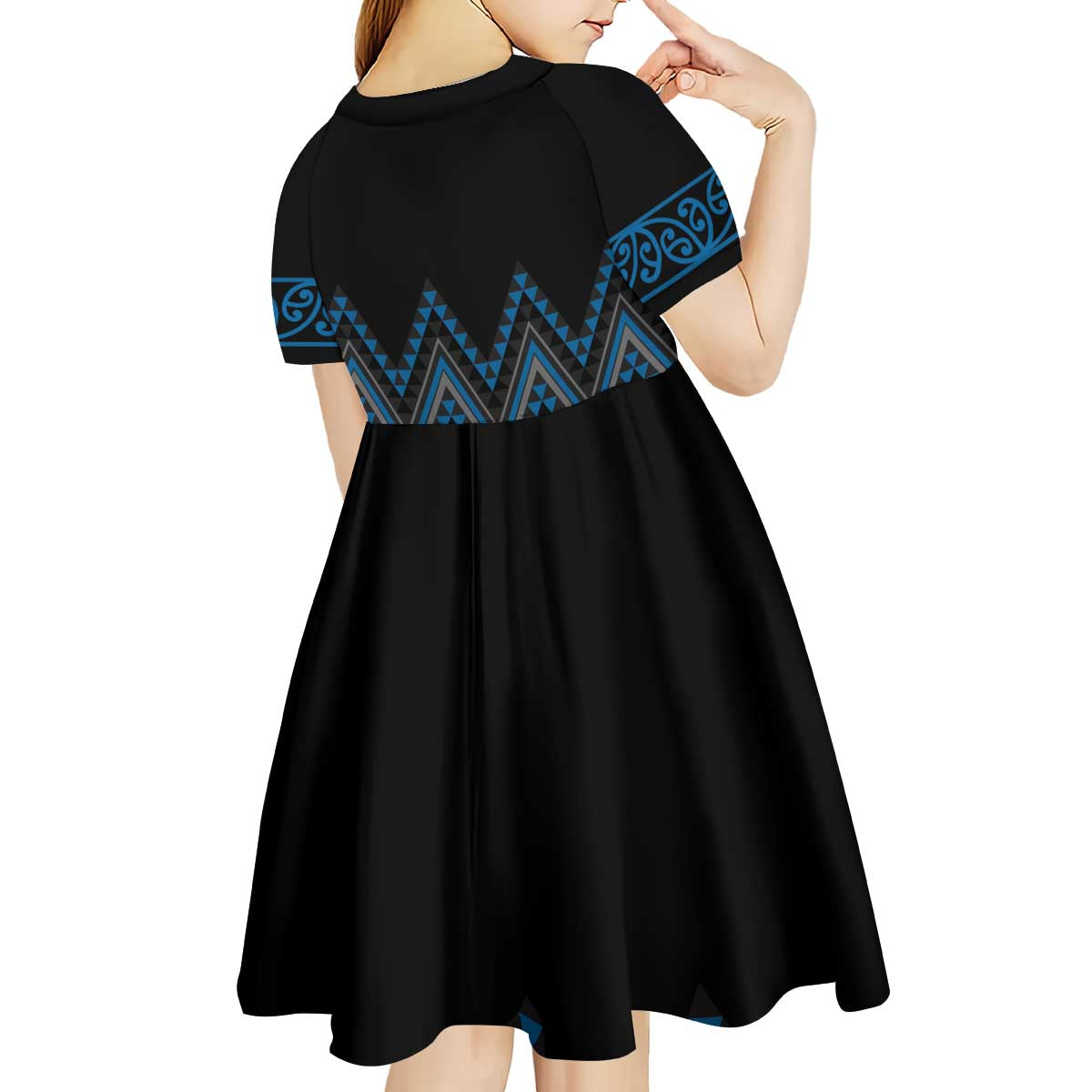 Blue Aotearoa Mangopare Kowhaiwhai and Niho Taniwha Kid Short Sleeve Dress Maori New Zealand LT14 - Polynesian Pride