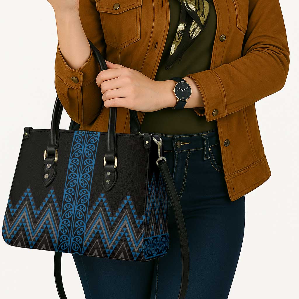 Blue Aotearoa Mangopare Kowhaiwhai Niho Taniwha Leather Bag Maori New Zealand - Polynesian Pride