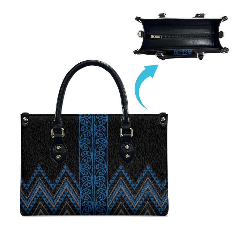 Blue Aotearoa Mangopare Kowhaiwhai Niho Taniwha Leather Bag Maori New Zealand - Polynesian Pride