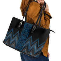 Blue Aotearoa Mangopare Kowhaiwhai and Niho Taniwha Leather Tote Bag Maori New Zealand