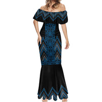 Blue Aotearoa Mangopare Kowhaiwhai and Niho Taniwha Mermaid Dress Maori New Zealand LT14 - Polynesian Pride