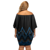 Blue Aotearoa Mangopare Kowhaiwhai and Niho Taniwha Off Shoulder Short Dress Maori New Zealand LT14 - Polynesian Pride
