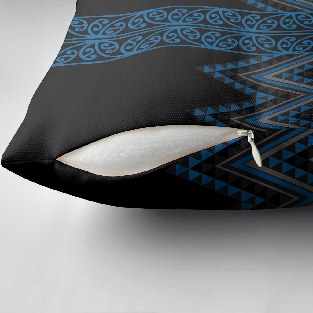 Blue Aotearoa Mangopare Kowhaiwhai Niho Taniwha Pillow Cover Maori New Zealand - Polynesian Pride