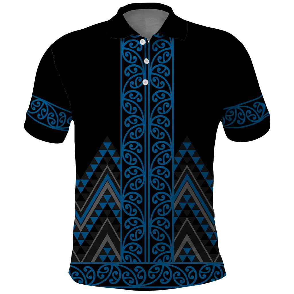 Blue Aotearoa Mangopare Kowhaiwhai and Niho Taniwha Polo Shirt Maori New Zealand LT14 Blue - Polynesian Pride