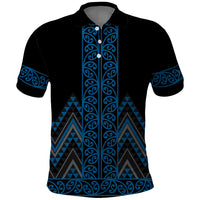 Blue Aotearoa Mangopare Kowhaiwhai and Niho Taniwha Polo Shirt Maori New Zealand LT14 Blue - Polynesian Pride