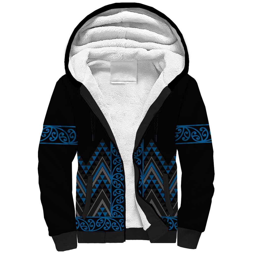 Blue Aotearoa Mangopare Kowhaiwhai and Niho Taniwha Sherpa Hoodie Maori New Zealand LT14 Unisex Blue - Polynesian Pride