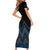 Blue Aotearoa Mangopare Kowhaiwhai and Niho Taniwha Short Sleeve Bodycon Dress Maori New Zealand