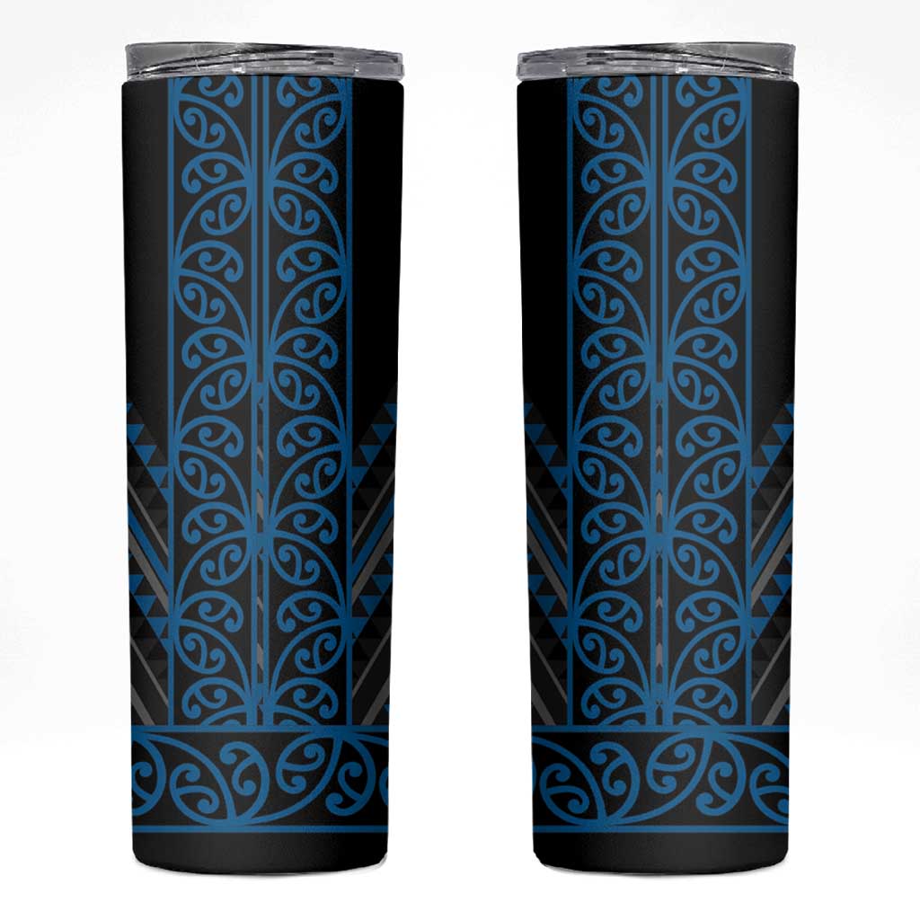 Blue Aotearoa Mangopare Kowhaiwhai and Niho Taniwha Skinny Tumbler Maori New Zealand LT14 Blue - Polynesian Pride