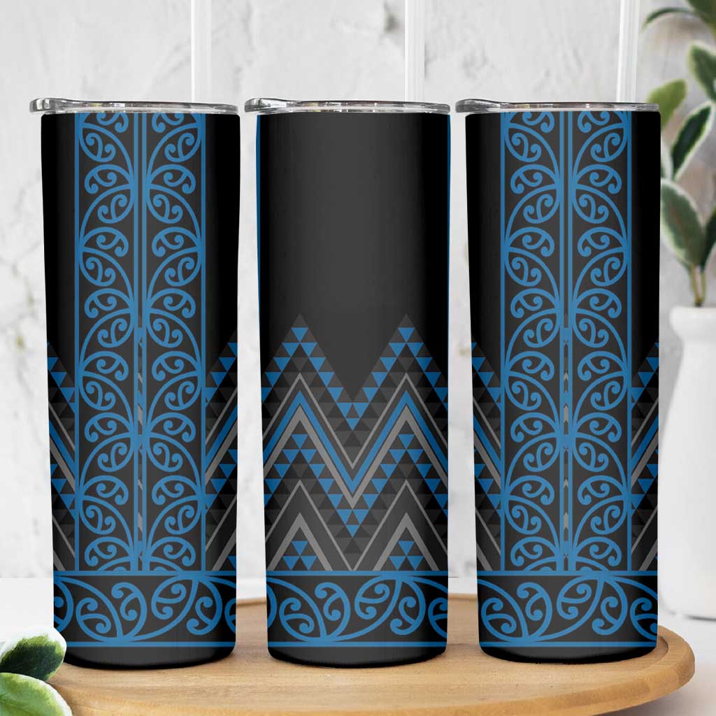 Blue Aotearoa Mangopare Kowhaiwhai and Niho Taniwha Skinny Tumbler Maori New Zealand LT14 - Polynesian Pride