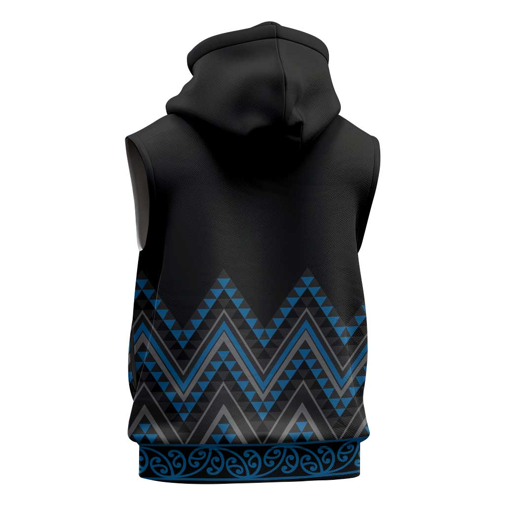 Blue Aotearoa Mangopare Kowhaiwhai Niho Taniwha Sleeveless Hoodie Maori New Zealand - Polynesian Pride