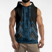 Blue Aotearoa Mangopare Kowhaiwhai Niho Taniwha Sleeveless Hoodie Maori New Zealand - Polynesian Pride