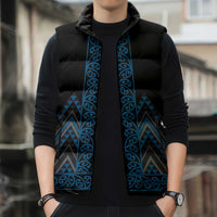 Blue Aotearoa Mangopare Kowhaiwhai Niho Taniwha Sleeveless Puffer Jacket Maori New Zealand - Polynesian Pride