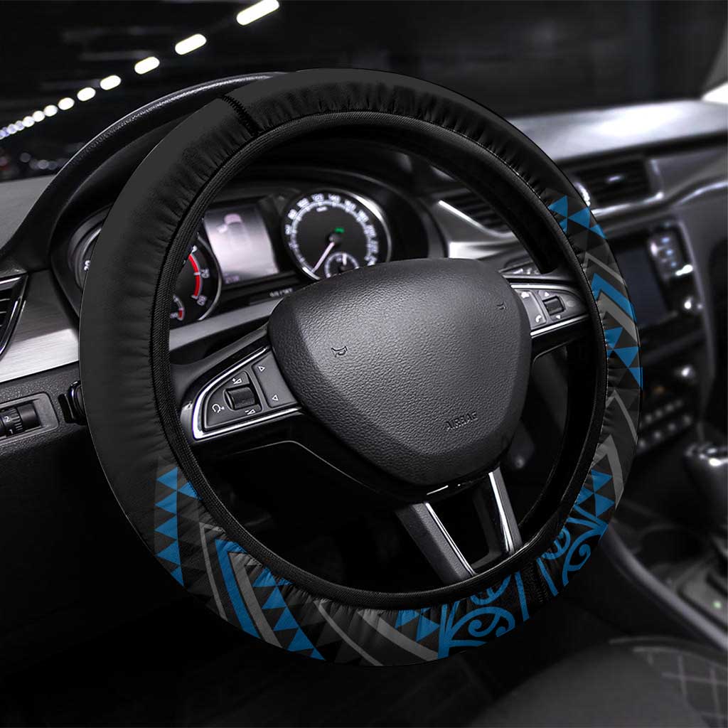 Blue Aotearoa Mangopare Kowhaiwhai and Niho Taniwha Steering Wheel Cover Maori New Zealand