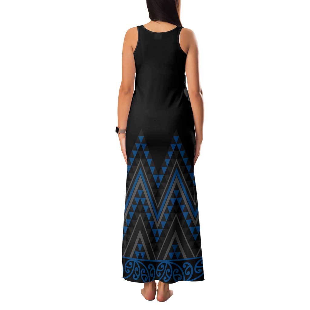Blue Aotearoa Mangopare Kowhaiwhai and Niho Taniwha Tank Maxi Dress Maori New Zealand LT14 - Polynesian Pride