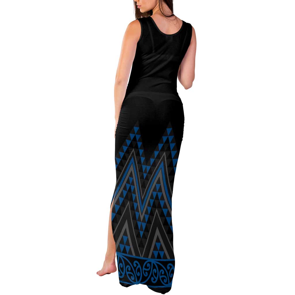 Blue Aotearoa Mangopare Kowhaiwhai and Niho Taniwha Tank Maxi Dress Maori New Zealand LT14 - Polynesian Pride