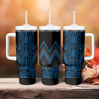 Blue Aotearoa Mangopare Kowhaiwhai and Niho Taniwha Tumbler With Handle Maori New Zealand