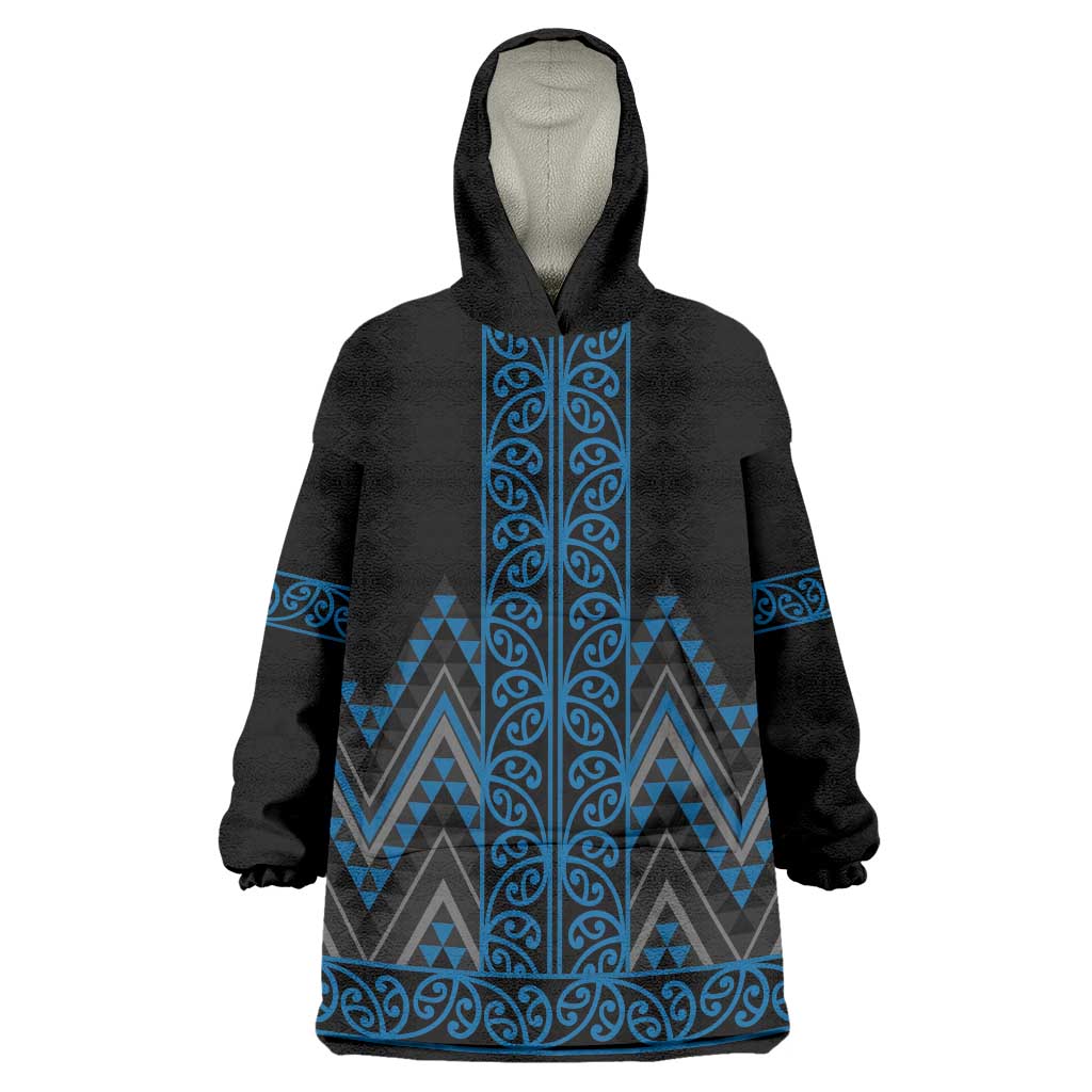 Blue Aotearoa Mangopare Kowhaiwhai and Niho Taniwha Wearable Blanket Hoodie Maori New Zealand LT14 One Size Blue - Polynesian Pride