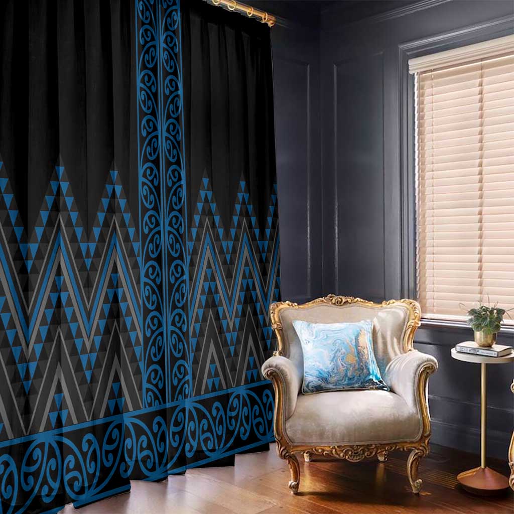 Blue Aotearoa Mangopare Kowhaiwhai and Niho Taniwha Window Curtain Maori New Zealand