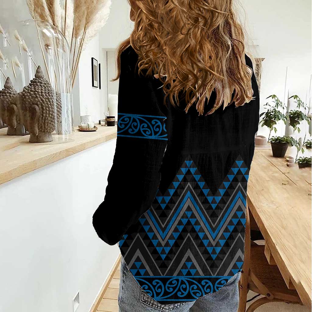 Blue Aotearoa Mangopare Kowhaiwhai and Niho Taniwha Women Casual Shirt Maori New Zealand LT14 - Polynesian Pride