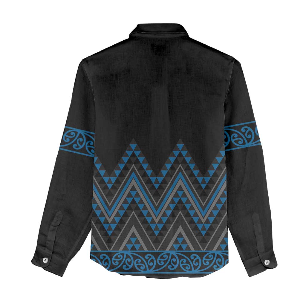Blue Aotearoa Mangopare Kowhaiwhai and Niho Taniwha Women Casual Shirt Maori New Zealand LT14 - Polynesian Pride