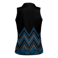 Blue Aotearoa Mangopare Kowhaiwhai and Niho Taniwha Women Sleeveless Polo Shirt Maori New Zealand
