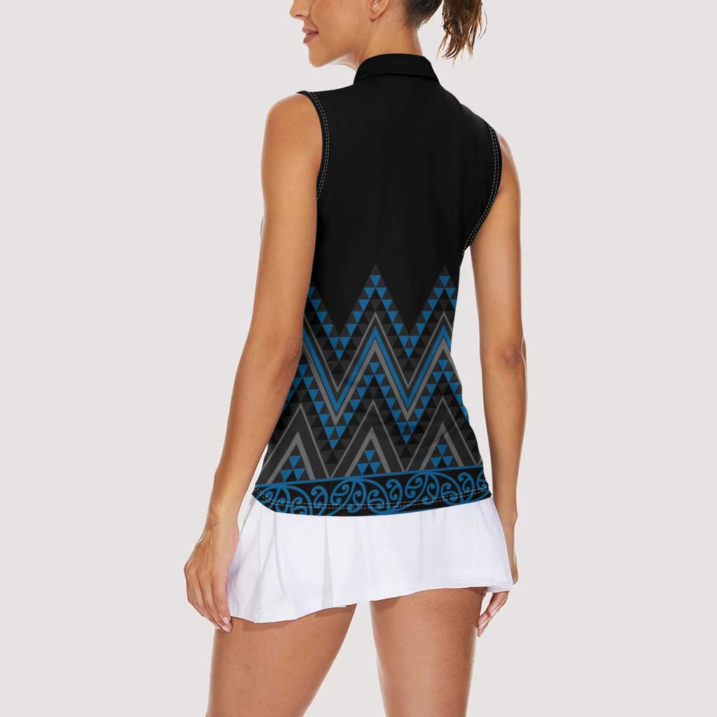 Blue Aotearoa Mangopare Kowhaiwhai and Niho Taniwha Women Sleeveless Polo Shirt Maori New Zealand