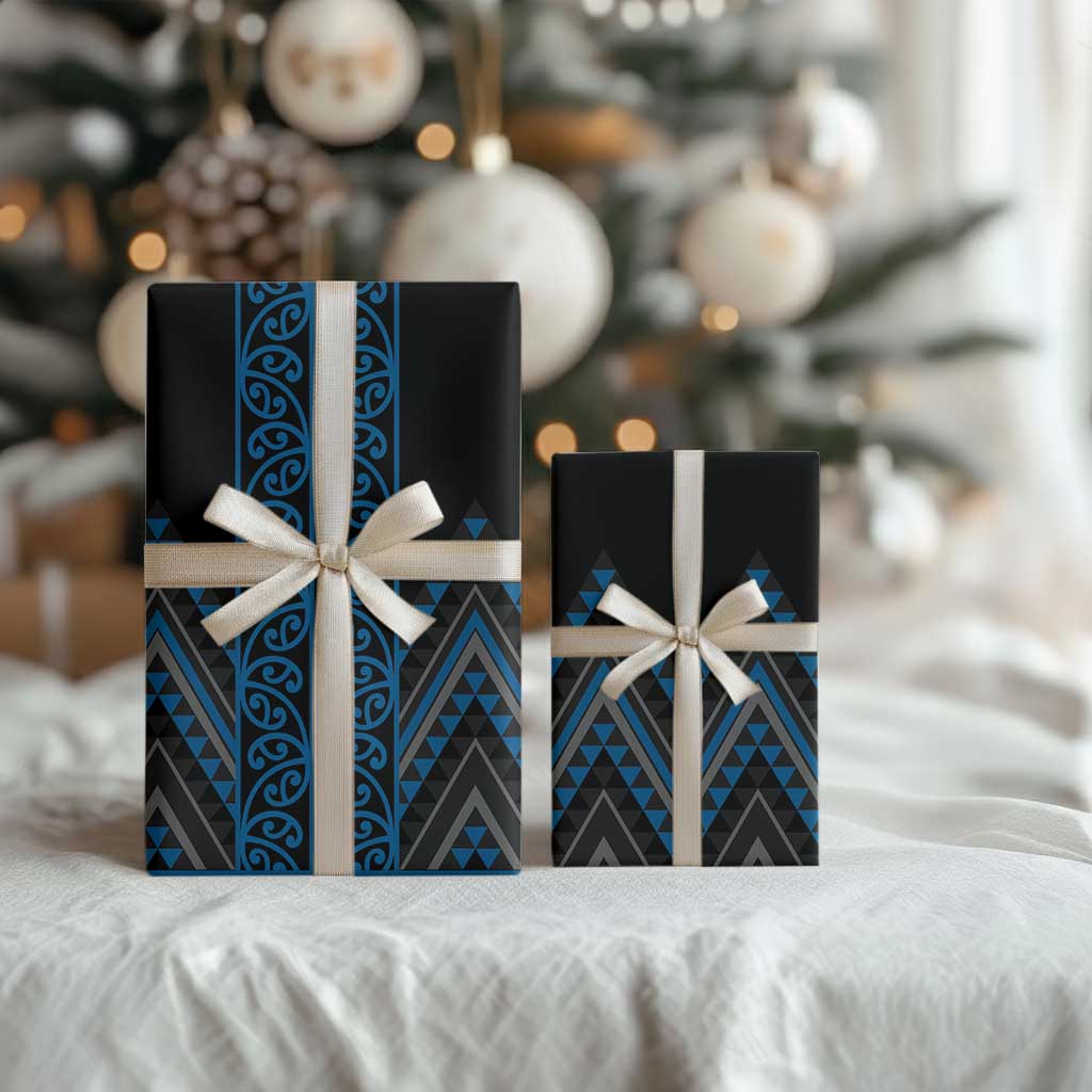 Blue Aotearoa Mangopare Kowhaiwhai and Niho Taniwha Wrapping Paper Maori New Zealand - Polynesian Pride