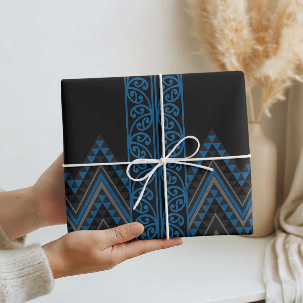 Blue Aotearoa Mangopare Kowhaiwhai and Niho Taniwha Wrapping Paper Maori New Zealand - Polynesian Pride