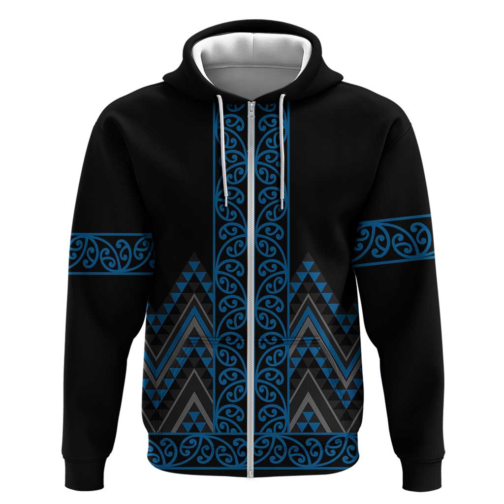 Blue Aotearoa Mangopare Kowhaiwhai and Niho Taniwha Zip Hoodie Maori New Zealand LT14 Zip Hoodie Blue - Polynesian Pride