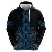 Blue Aotearoa Mangopare Kowhaiwhai and Niho Taniwha Zip Hoodie Maori New Zealand LT14 - Polynesian Pride