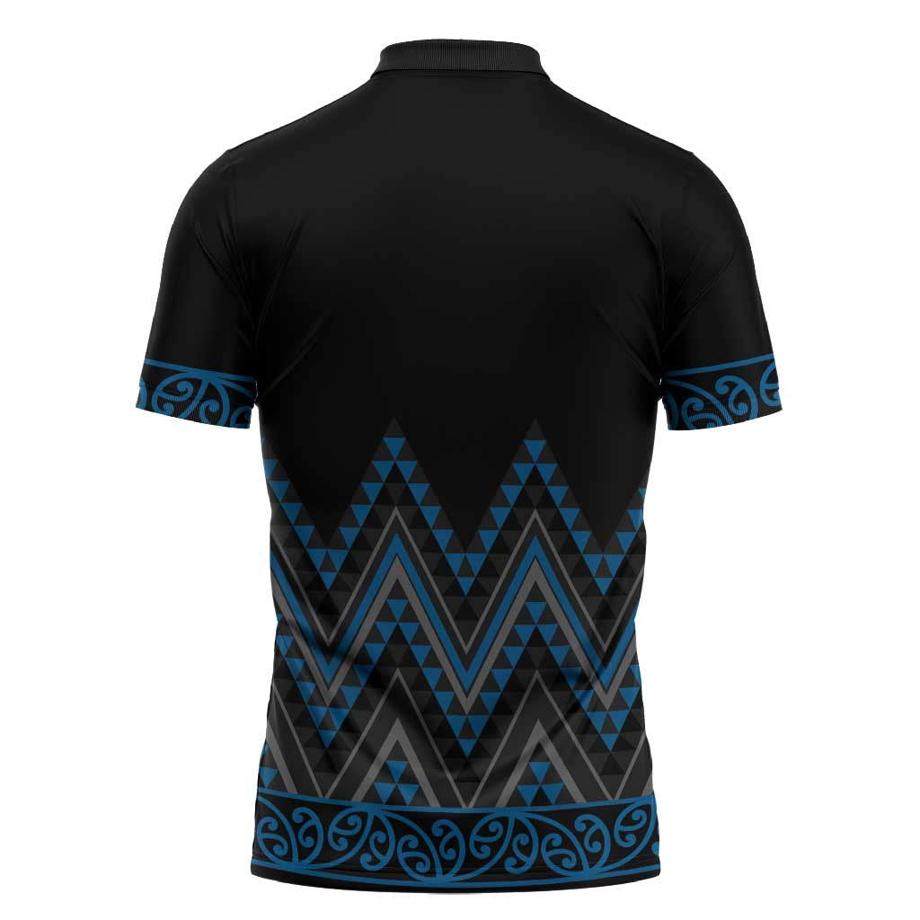 Blue Aotearoa Mangopare Kowhaiwhai Niho Taniwha Zipper Polo Shirt Maori New Zealand LT14 - Polynesian Pride