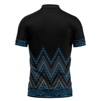 Blue Aotearoa Mangopare Kowhaiwhai Niho Taniwha Zipper Polo Shirt Maori New Zealand LT14 - Polynesian Pride