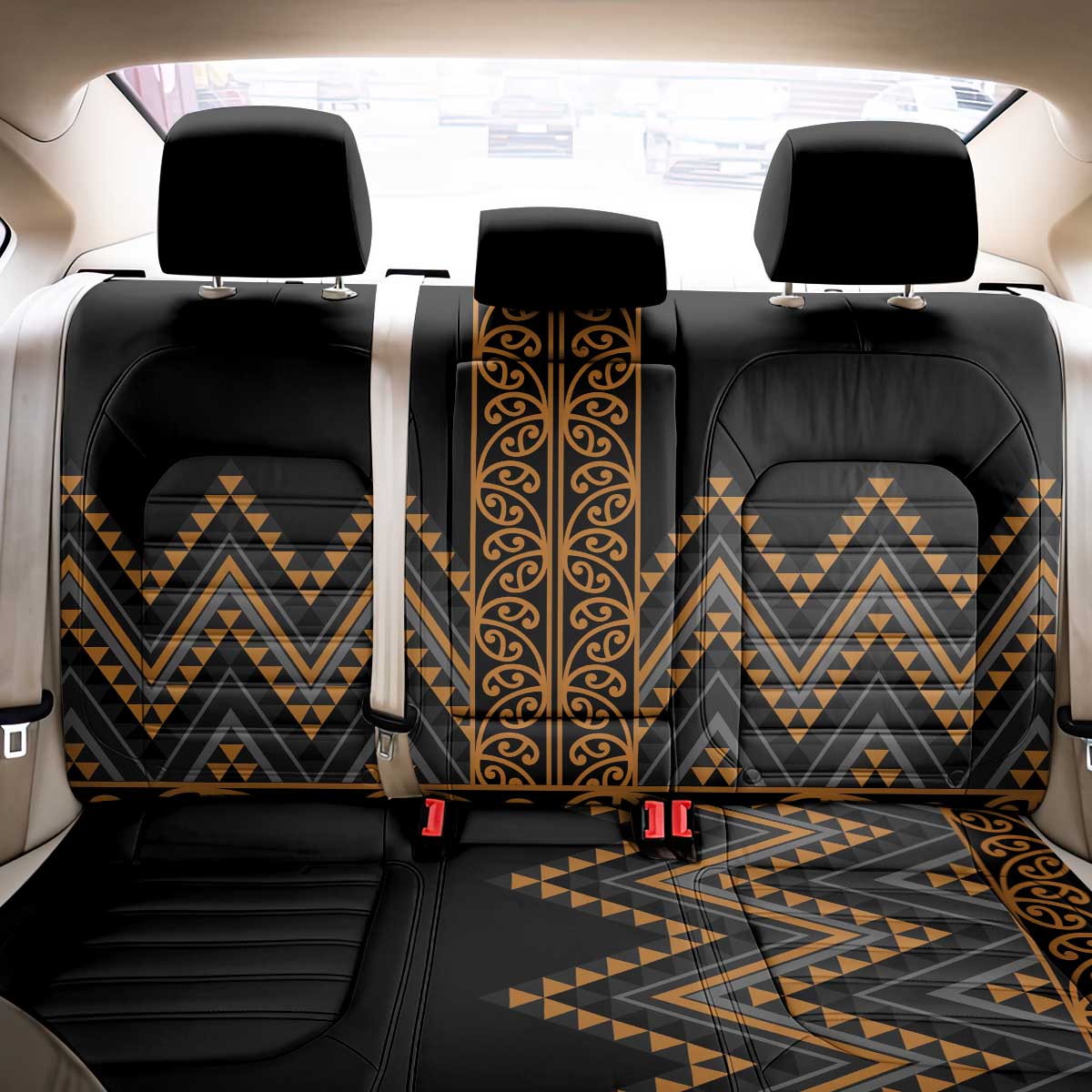 Gold Aotearoa Mangopare Kowhaiwhai and Niho Taniwha Back Car Seat Cover Maori New Zealand LT14 - Polynesian Pride