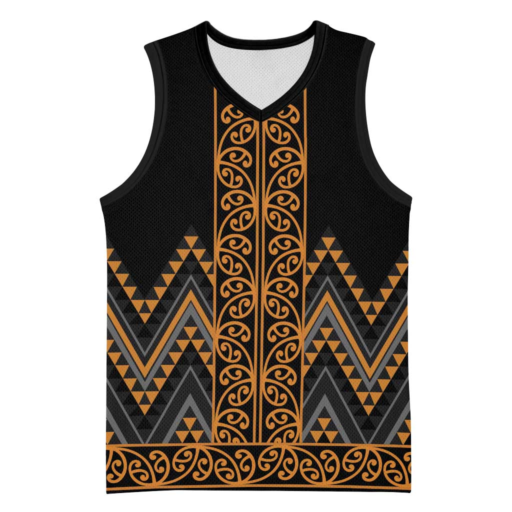 Gold Aotearoa Mangopare Kowhaiwhai Niho Taniwha Basketball Jersey Maori New Zealand - Polynesian Pride