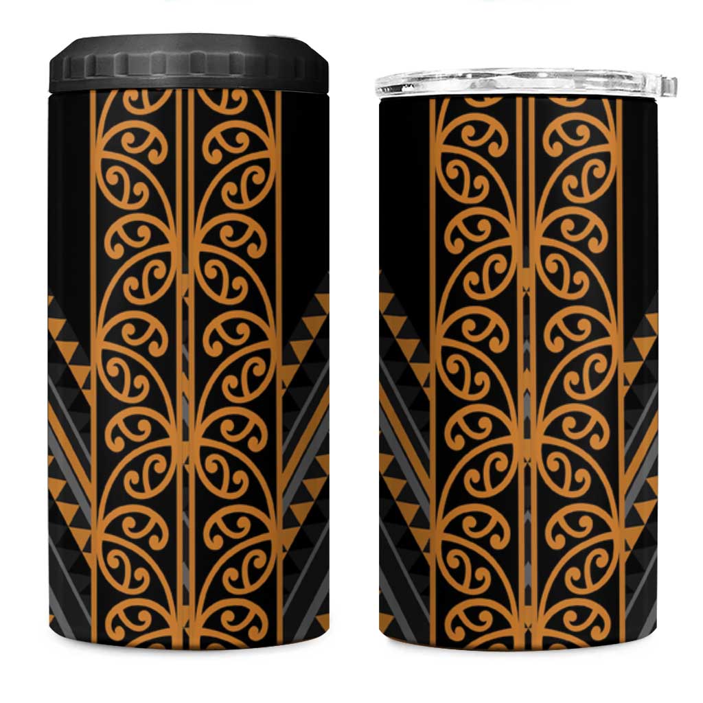 Gold Aotearoa Mangopare Kowhaiwhai and Niho Taniwha 4 in 1 Can Cooler Tumbler Maori New Zealand LT14 One Size: 16 oz Gold - Polynesian Pride