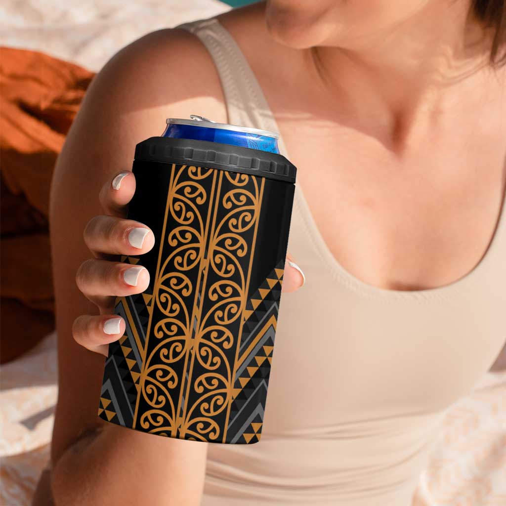 Gold Aotearoa Mangopare Kowhaiwhai and Niho Taniwha 4 in 1 Can Cooler Tumbler Maori New Zealand LT14 - Polynesian Pride