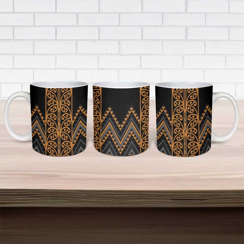 Gold Aotearoa Mangopare Kowhaiwhai Niho Taniwha Ceramic Mug Maori New Zealand - Polynesian Pride