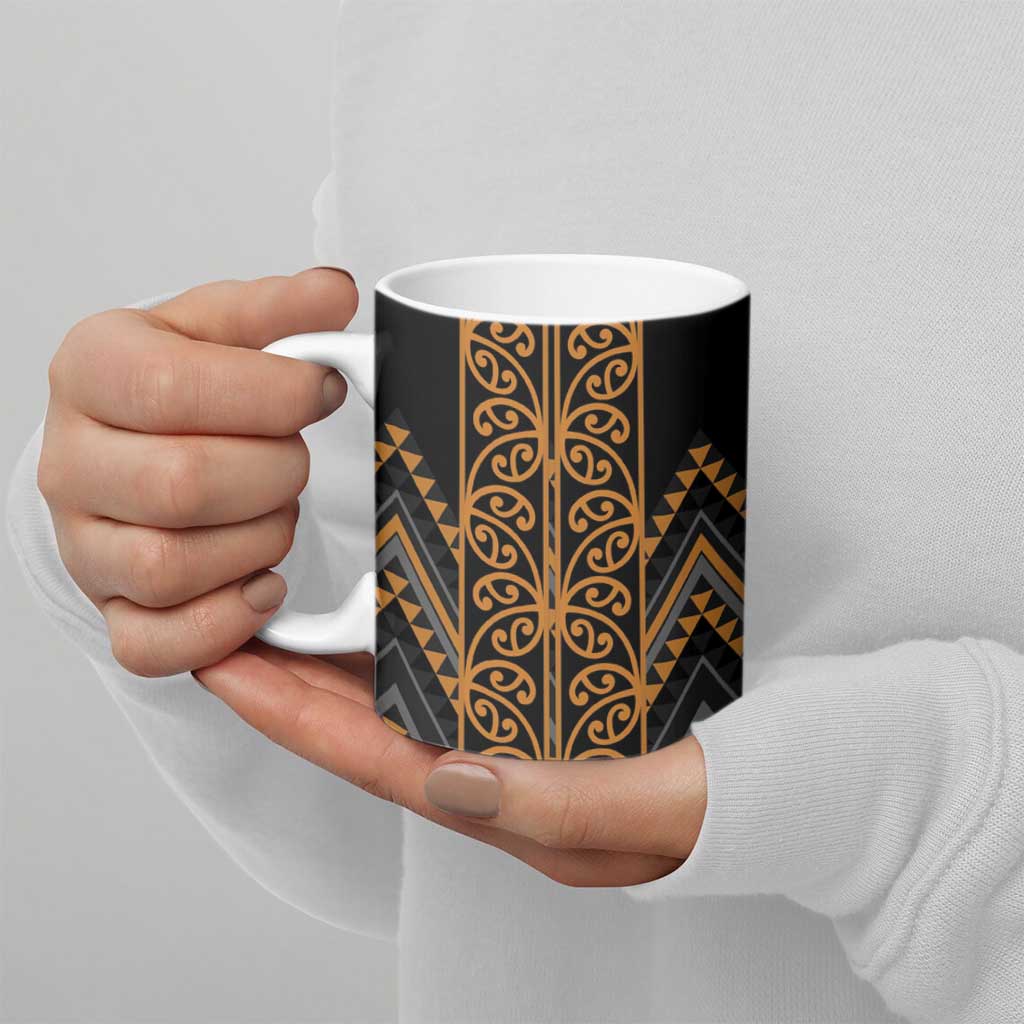 Gold Aotearoa Mangopare Kowhaiwhai Niho Taniwha Ceramic Mug Maori New Zealand - Polynesian Pride